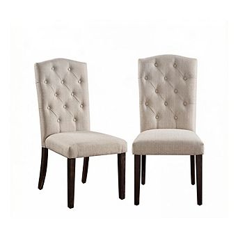 GOODSILO Elegant Linen Upholstered Dining Side Chairs Set with Weathered Wooden Legs