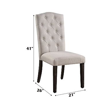 GOODSILO Elegant Linen Upholstered Dining Side Chairs Set with Weathered Wooden Legs