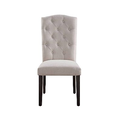 GOODSILO Elegant Linen Upholstered Dining Side Chairs Set with Weathered Wooden Legs