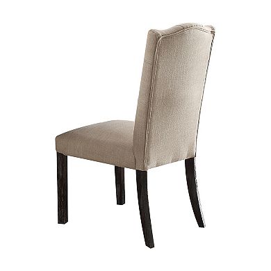 GOODSILO Elegant Linen Upholstered Dining Side Chairs Set with Weathered Wooden Legs