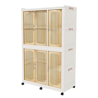 DOMETOURE White 62 in Portable 6-Cube Wardrobe Closet with Magnetic Doors & Hanging Rods