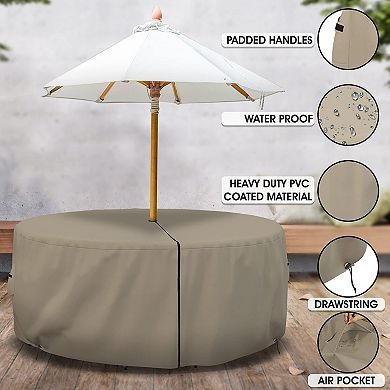 Covers&All Round Table & Chair Set cover with Umbrella Hole, Waterproof & Weather Resistant