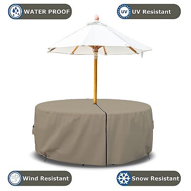 Covers&All Round Table & Chair Set cover with Umbrella Hole, Waterproof & Weather Resistant