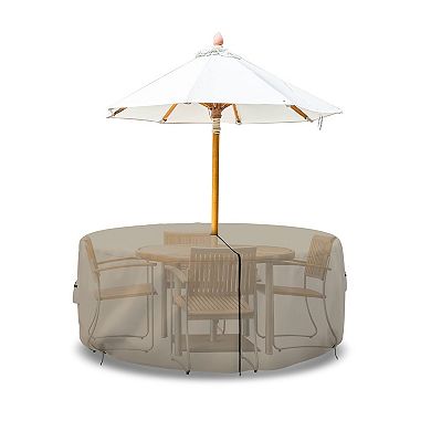 Covers&All Round Table & Chair Set cover with Umbrella Hole, Waterproof & Weather Resistant