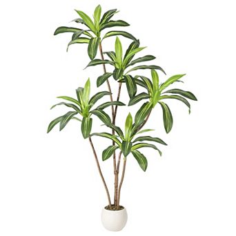 Realistic Artificial Dracaena Tree with Natural Wood Trunk, Tall Faux Yucca Plant for Home Decor