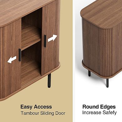 31"W Fluted Buffet Sideboard, Small Coffee Bar Cabinet with Doors & Storage for Kitchen Living Room