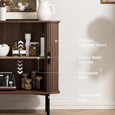 31"W Fluted Buffet Sideboard, Small Coffee Bar Cabinet with Doors & Storage for Kitchen Living Room