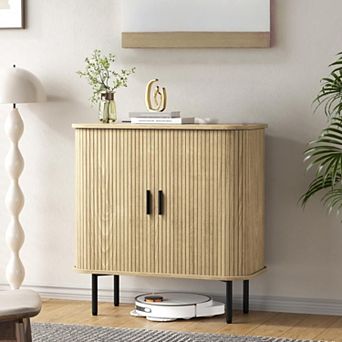 31"W Fluted Buffet Sideboard, Small Coffee Bar Cabinet with Doors & Storage for Kitchen Living Room