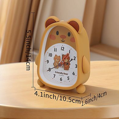 Desk Alarm Clock, Lovely 3D Bear-Shaped, Cute Patterns, Non-Tick, Perfect for Teens 4.1"x1.6"x5.5"