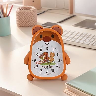 Desk Alarm Clock, Lovely 3D Bear-Shaped, Cute Patterns, Non-Tick, Perfect for Teens 4.1"x1.6"x5.5"