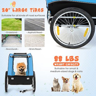 Foldable Dog Bike Trailer Pet Carrier with 3 Doors and 20 Inch Wheels