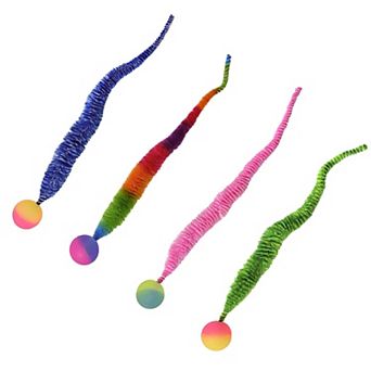 Interactive Cat Toy Teaser Worm Cat Toy with Ball Plush Cat Toys for Indoor Cats 4 Pack