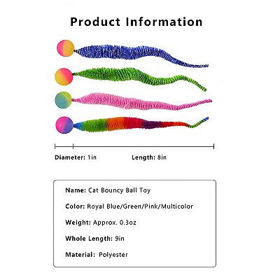 Interactive Cat Toy Teaser Worm Cat Toy with Ball Plush Cat Toys for Indoor Cats 4 Pack