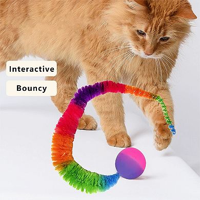 Interactive Cat Toy Teaser Worm Cat Toy with Ball Plush Cat Toys for Indoor Cats 4 Pack