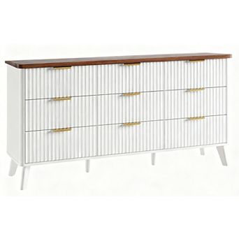 9 Drawers Dresser for Bedroom, Dressers with Curved Profile Design, Fluted Wood Drawers