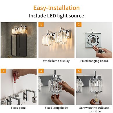 ZLAIQB 12.59" 2-Light Modern Crystal Bathroom Wall Lamp