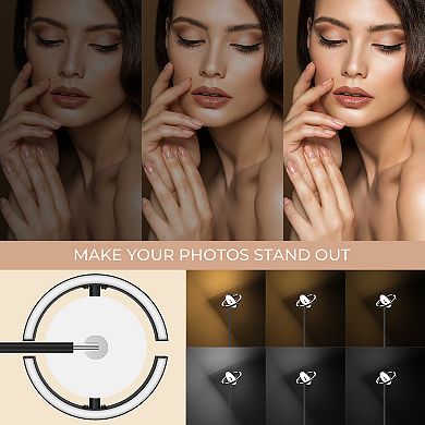 Floor Lamp, Saturn Ring Design, Stepless Dimming & 3 Color Temperatures, Touch & Remote Control