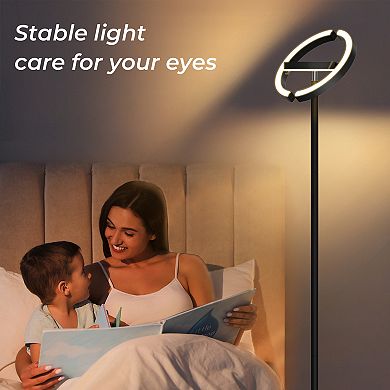 Floor Lamp, Saturn Ring Design, Stepless Dimming & 3 Color Temperatures, Touch & Remote Control