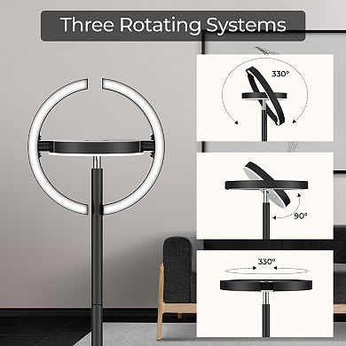 Floor Lamp, Saturn Ring Design, Stepless Dimming & 3 Color Temperatures, Touch & Remote Control