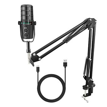 XLR/USB Mic Kit w/ Noise Cancel/Echo/Mute/Boom Stand for Gaming/Streaming/PC/PS5/Phone