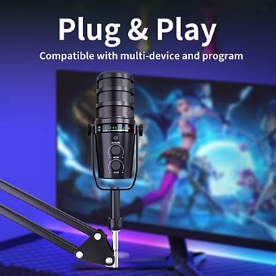 XLR/USB Mic Kit w/ Noise Cancel/Echo/Mute/Boom Stand for Gaming/Streaming/PC/PS5/Phone