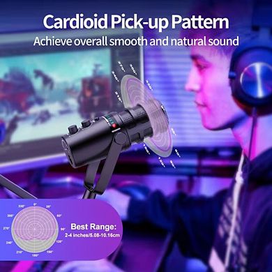 XLR/USB Mic Kit w/ Noise Cancel/Echo/Mute/Boom Stand for Gaming/Streaming/PC/PS5/Phone