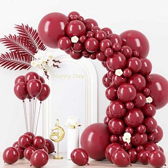 130 pc Burgundy Balloon Set 18", 12", 10", 5" Wine Red Balloons for Weddings & Parties