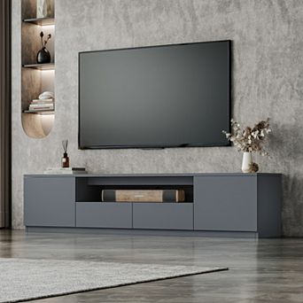 Gray TV Stand for TVs up to 75" Wood Entertainment Center Media Console with Storage for Living Room
