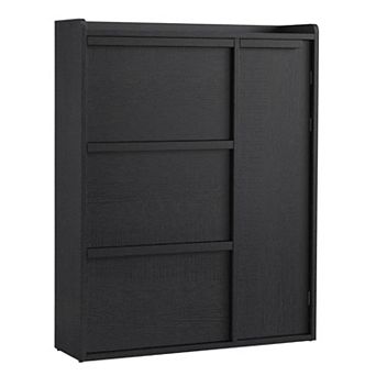 Shoe Cabinet with Flip Drawers and Side Door Wooden Hidden Shoe Organizer with Adjustable Shelves