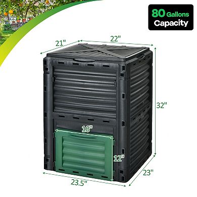 80 Gallon Outdoor Composter with Ventilation Lid and Bottom Door Green