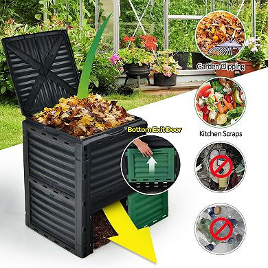 80 Gallon Outdoor Composter with Ventilation Lid and Bottom Door Green