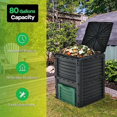 80 Gallon Outdoor Composter with Ventilation Lid and Bottom Door Green