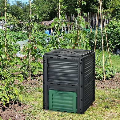 80 Gallon Outdoor Composter with Ventilation Lid and Bottom Door Green