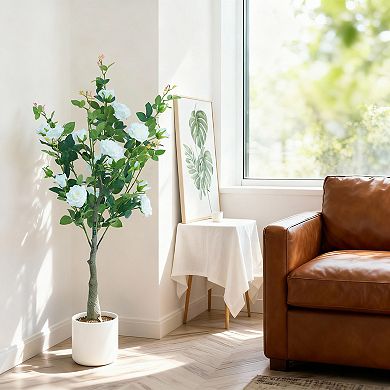 2-Pack Artificial Rose Trees, 4 FT Artificial Rose Tree with Green Leaves for Living Room, Home