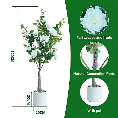 2-Pack Artificial Rose Trees, 4 FT Artificial Rose Tree with Green Leaves for Living Room, Home