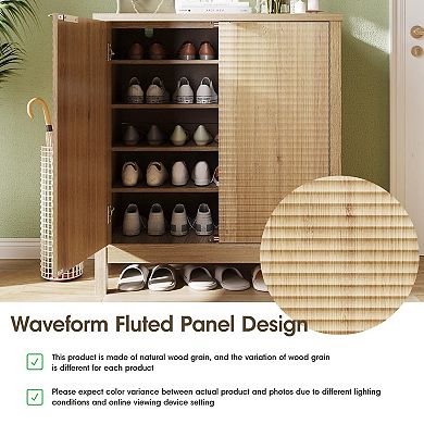 5-Tier Shoe Storage Cabinet with Fluted Doors, Adjustable Shelves & Hidden Shoe Rack for Entryway