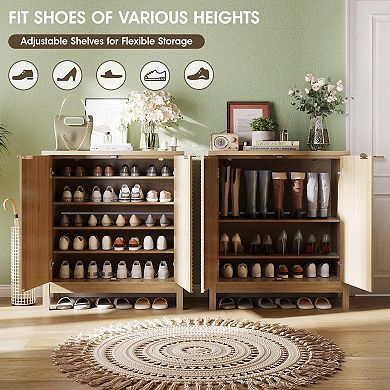 5-Tier Shoe Storage Cabinet with Fluted Doors, Adjustable Shelves & Hidden Shoe Rack for Entryway
