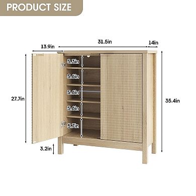 5-Tier Shoe Storage Cabinet with Fluted Doors, Adjustable Shelves & Hidden Shoe Rack for Entryway