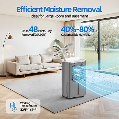 47 pt. 4,500 sq. ft. Portable Dehumidifier in. White with Drain Hose for Basement, with Anion