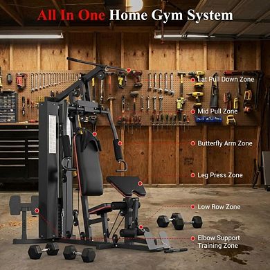 Home Gym Equipment, Multifunctional Home Gym Machine with 150 LB Weight Stack and Pulley System