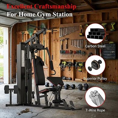 Home Gym Equipment, Multifunctional Home Gym Machine with 150 LB Weight Stack and Pulley System