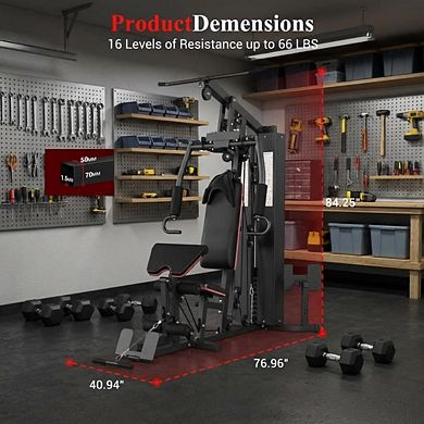 Home Gym Equipment, Multifunctional Home Gym Machine with 150 LB Weight Stack and Pulley System