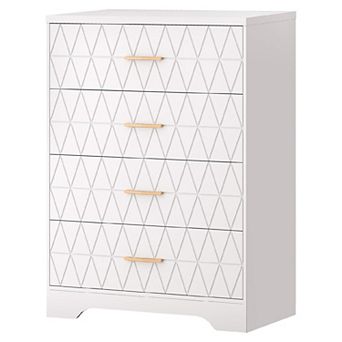 4 Drawer Tall Dressers for Bedroom, Wood Chest of Drawers with Gold Handles for Closet