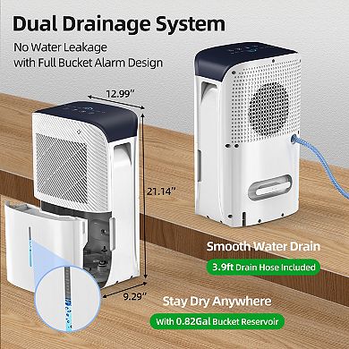 38 pt. 2000 sq. ft. Portable Dehumidifier in White with 6.55 pt. Bucket, Auto Defrost, 2-Fan Speeds