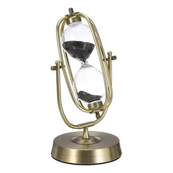 Vintage Sand Timer 60-Minute, Brass Oval Sandglass 5.31 x 4.61 x 10.04 in Black