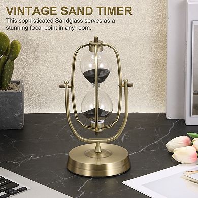 Vintage Sand Timer 60-Minute, Brass Oval Sandglass 5.31 x 4.61 x 10.04 In, Black