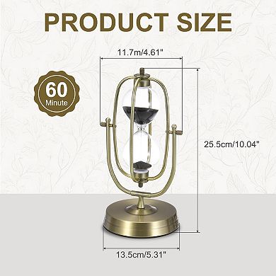 Vintage Sand Timer 60-Minute, Brass Oval Sandglass 5.31 x 4.61 x 10.04 In, Black