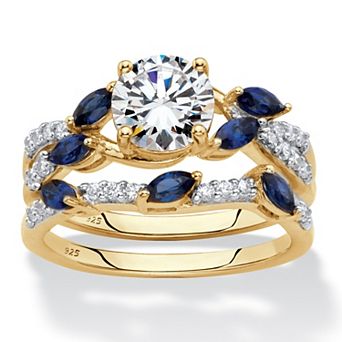 2.63 ct w. Gold-Plated Sterling Silver CZ and Created Sapphire Bridal Ring Set