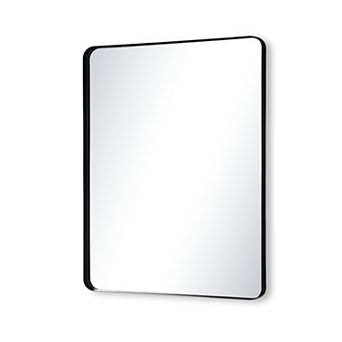 SUMERAIN Rounded Corner Mirror 36"x30", Matte Black Metal Frame, 4mm Shatterproof Tempered Glass