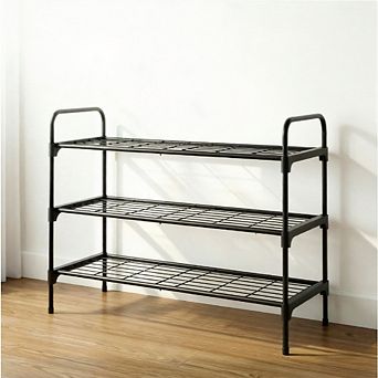 Great Ambitions 3 tier Rustproof Iron Shoe Rack for Closet, Entryway Storage - Black